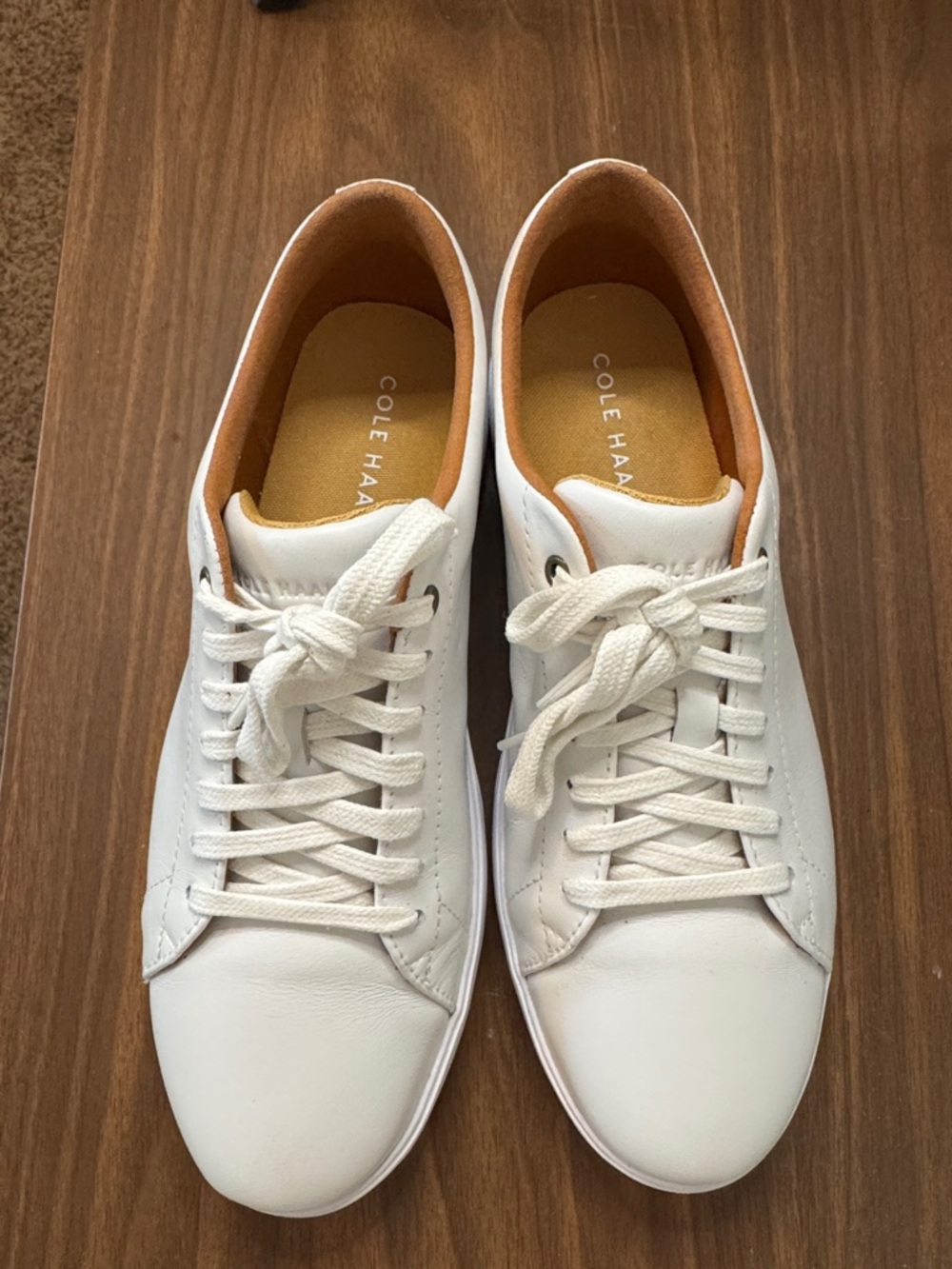 Cole Haan Grand Court White Leather Low-Top Sneakers with Tan Lining 7.5 NEW